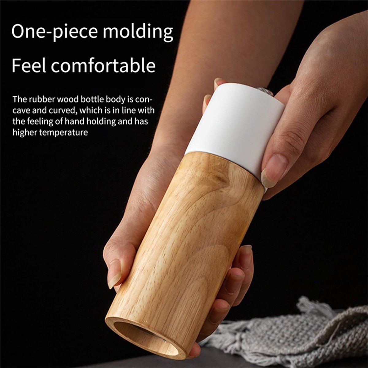 Wooden Salt and Pepper Mill - Premium Quality Salt and Spice Mill - Wooden Salt Mill with Adjustable Ceramic Core - Manual, Refillable Salt and Pepper Mill for Spices/Sea Salt/Chili/Pepper (White)