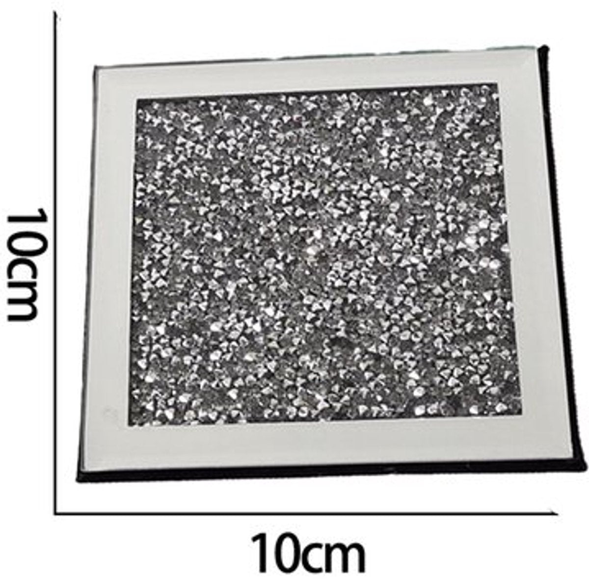 Set of 4 Mirror Effect Coasters – Crushed Diamond Coasters – Table Decor – With cut diamond crystal and mirror (square), for restaurant tables, kitchens, bars, restaurants