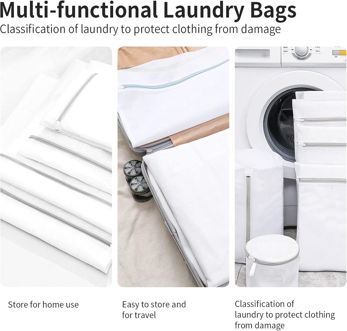 Set of 3 Mesh Laundry Bags - Laundry Nets - Groot Laundry Net - Durable Bags - Delicate Clothes - Perfect for the Washing Machine - Jackets - Jeans - 30 x 40 cm - Household Accessory