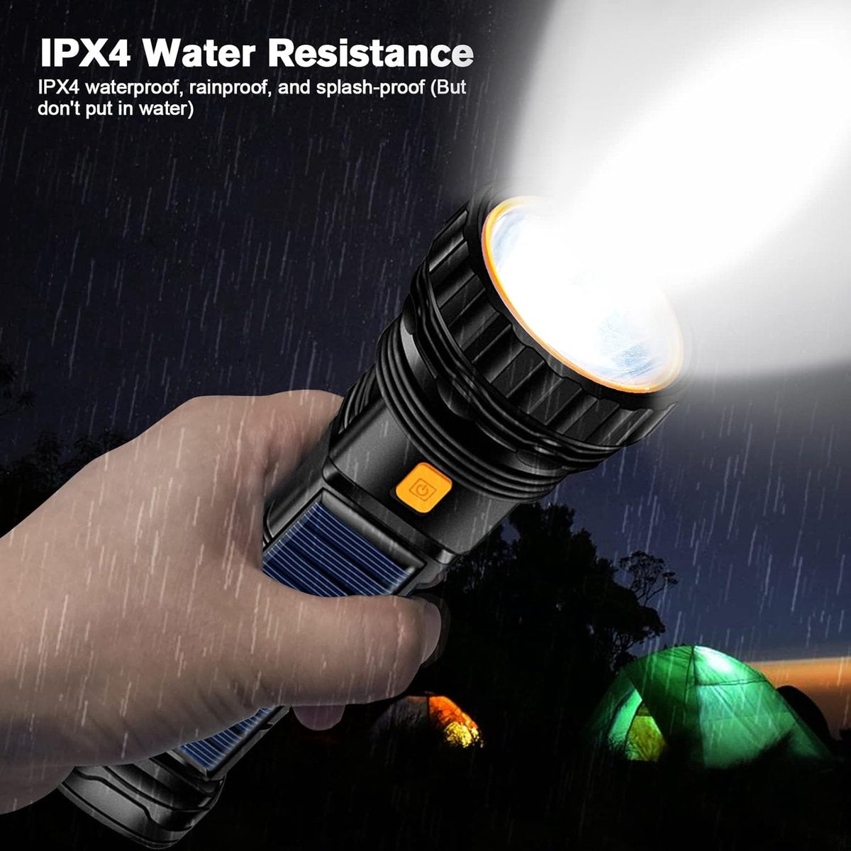Solar Flashlight - Solar LED Flashlight - USB Rechargeable Solar Flashlight - Emergency Flashlight - 1200 mAh LED Flashlight with 3 Modes - Waterproof LED Flashlight Ideal for Outdoor Fishing Emergencies
