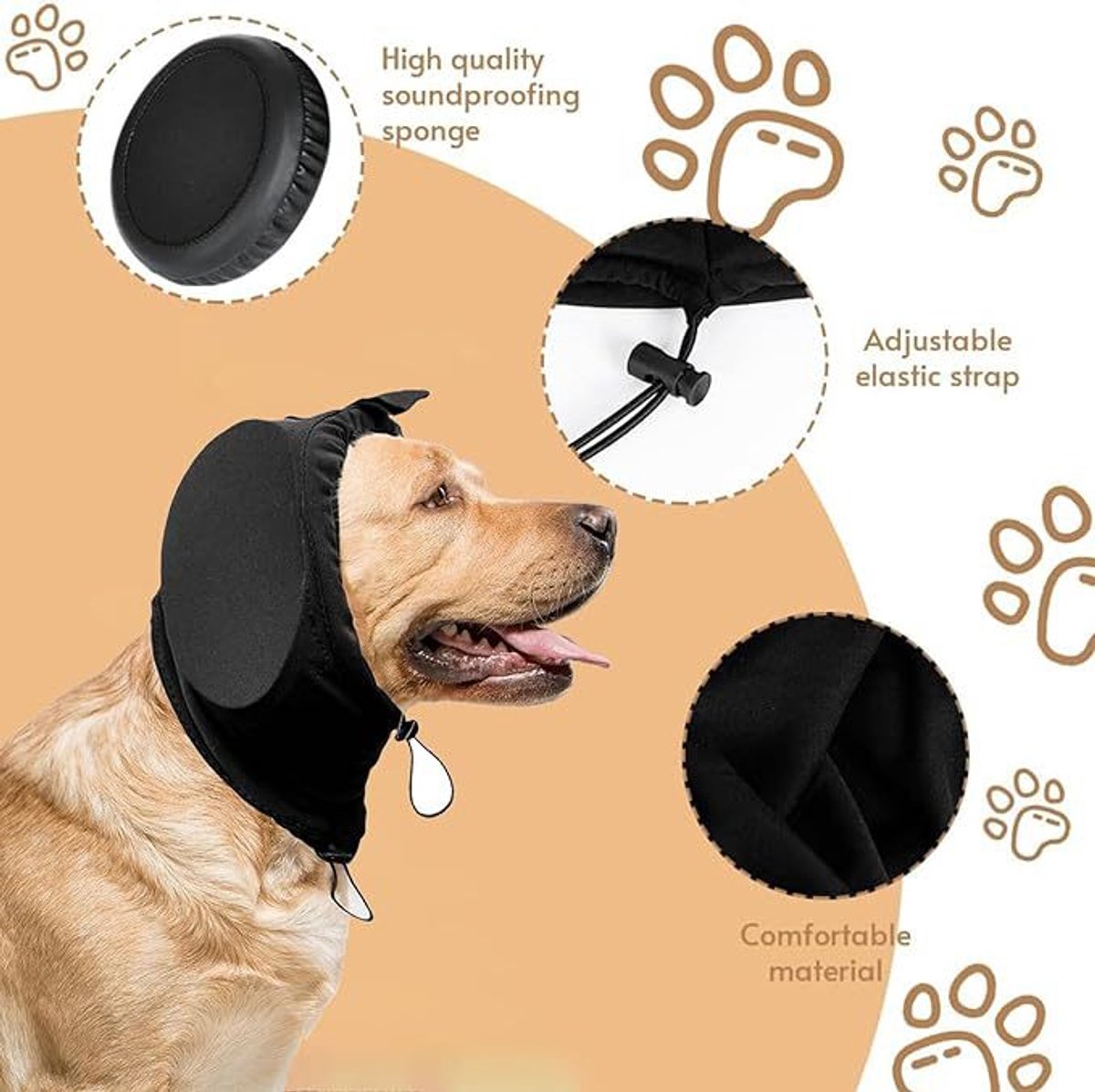 Noise-canceling ear protection for dogs - Protection against fireworks and thunderstorms - Washable and noise-canceling - Warm design - Suitable for all dog breeds - Black, size XL