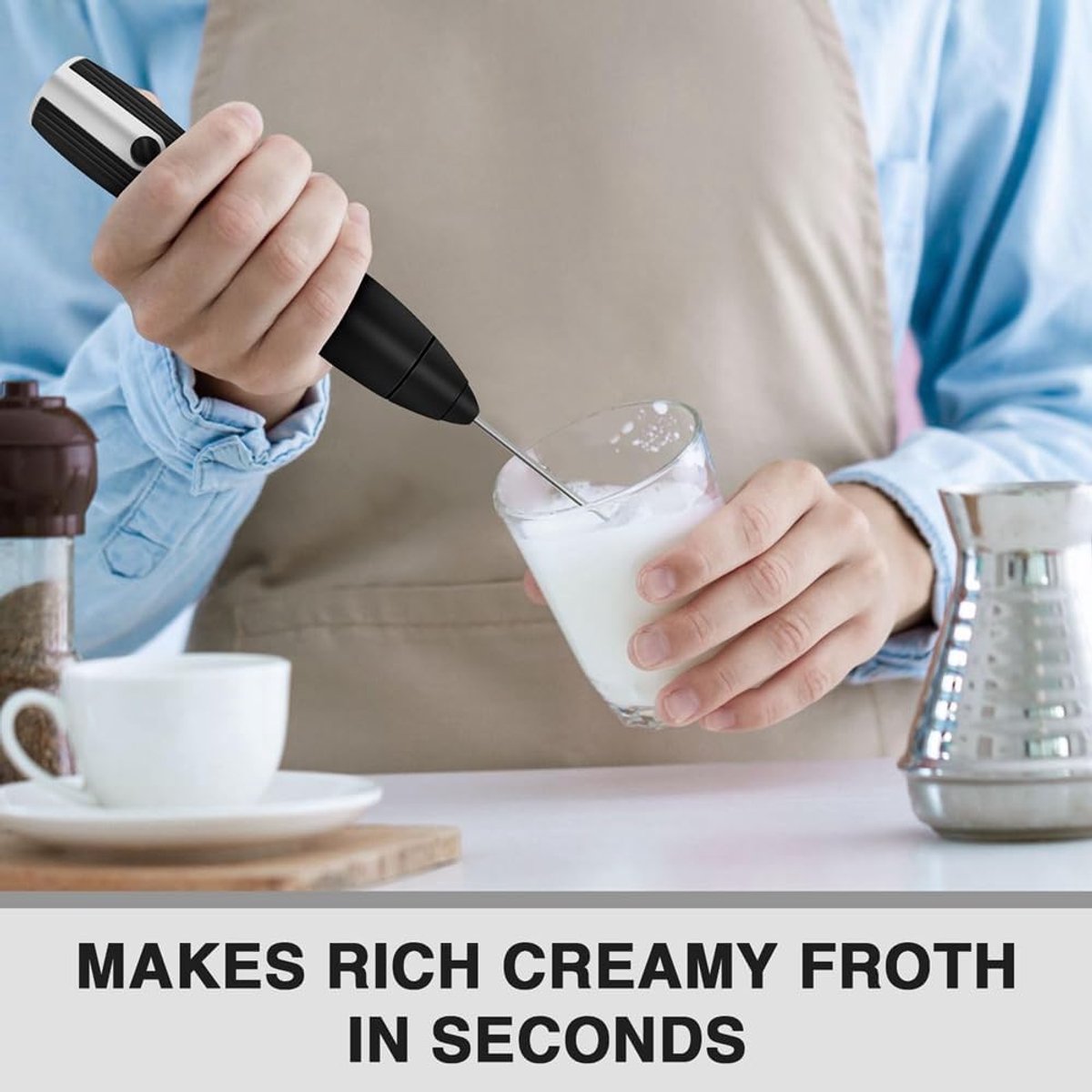 Milk frother - electric milk frother - electric milk frother - milk frother - rechargeable manual milk frother - with 3 speeds for coffee - black frother