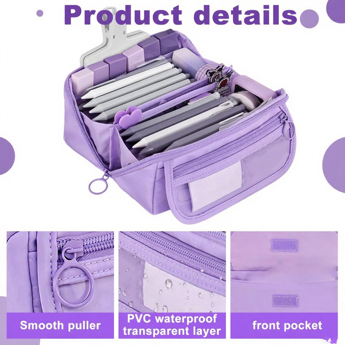 Pencil case - Pencil case for boys and girls - 20 x 8.5 x 8.5 cm - Canvas - Linen - Large capacity - School pencil case - Purple