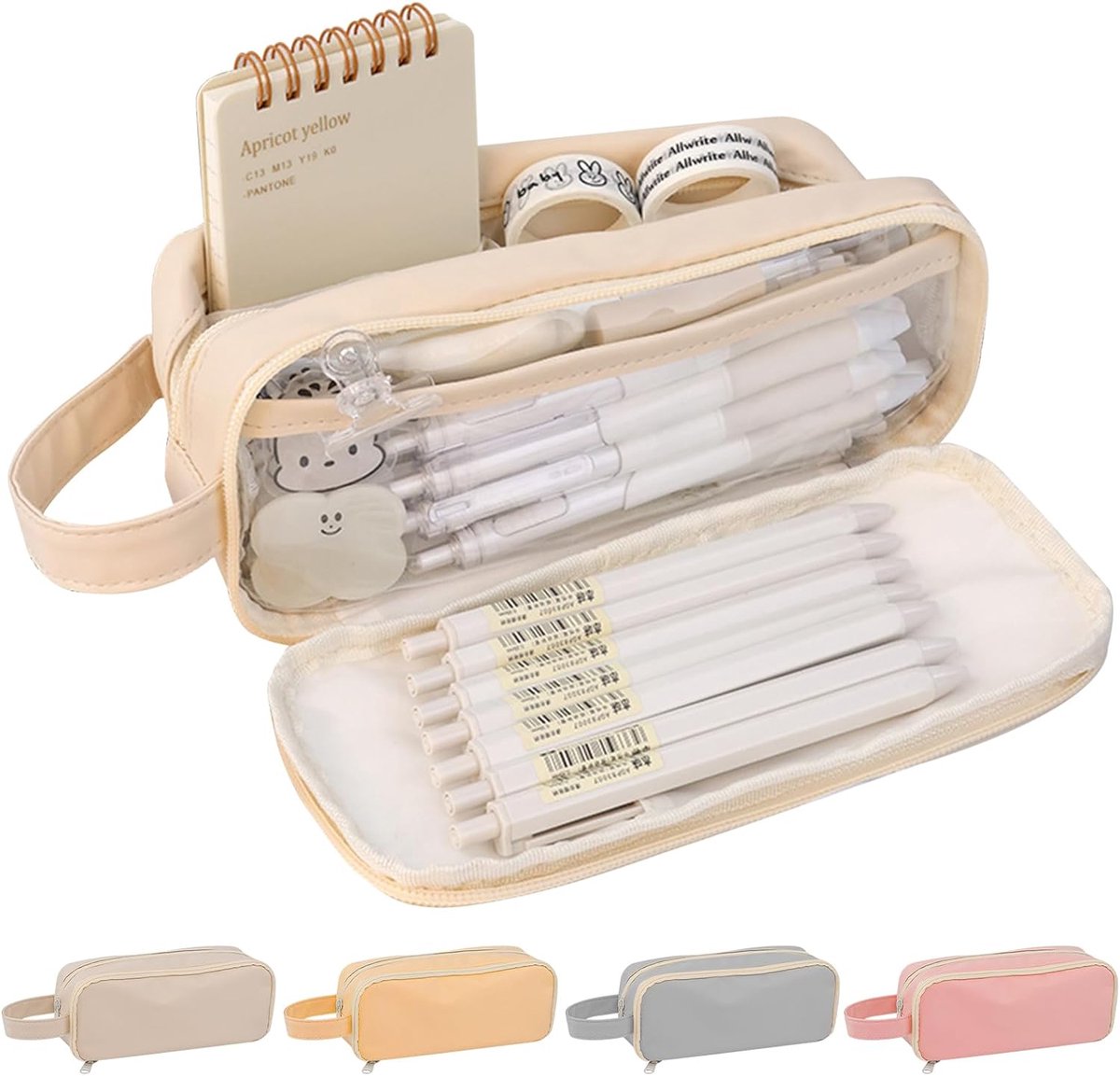 Pencil case - Large capacity - Suitable for boys and girls - Waterproof - Expandable - Toiletry bag - Cosmetic and office supply bag - Off-white