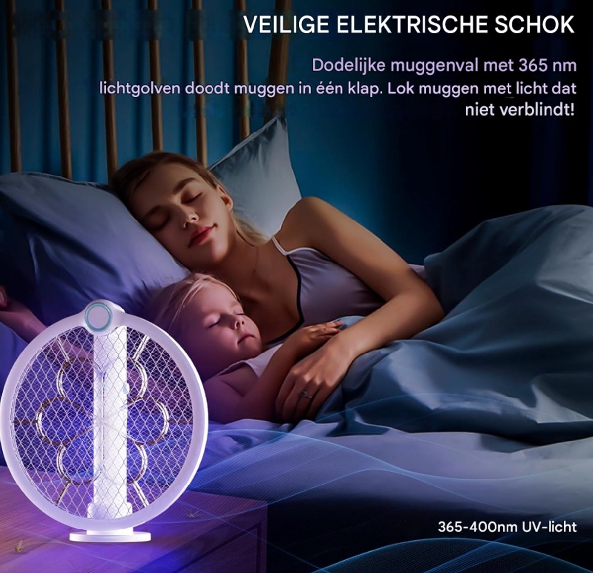 Electric Mosquito Swatter - Electric Fly Swatter - 2-in-1 Super Power V Electric Fly Swatter - 1200 mAh - Rechargeable Electric Fly Swatter - 180° Rotation - Type-C Charging Cable