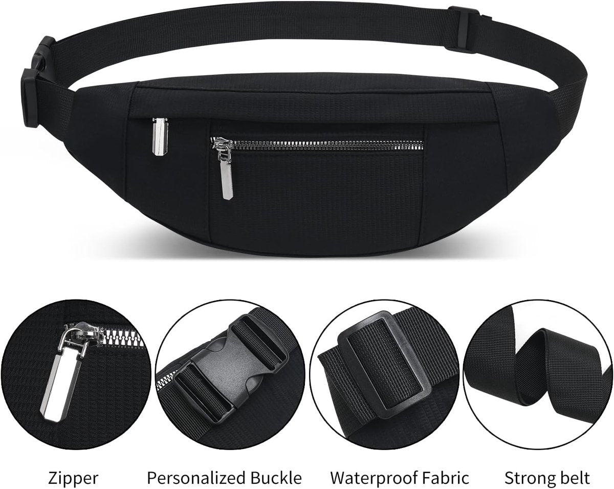 Fanny pack - Men's fanny pack - Women's fanny pack - Waterproof men's fanny pack - Unisex fanny pack - Travel and hiking fanny pack - with adjustable shoulder strap (black)