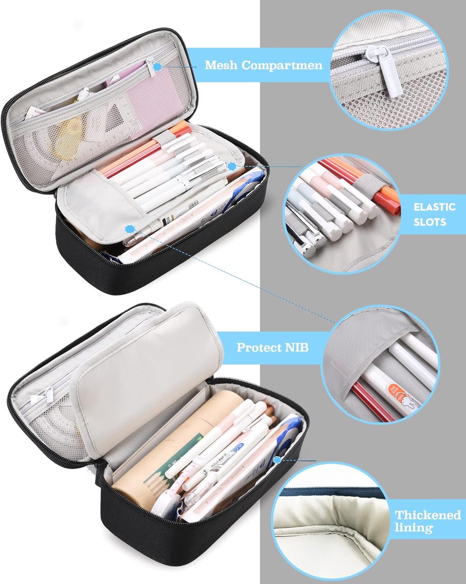 Large capacity pencil case, suitable for teenagers and adults, attractive black pencil case, unisex pencil case