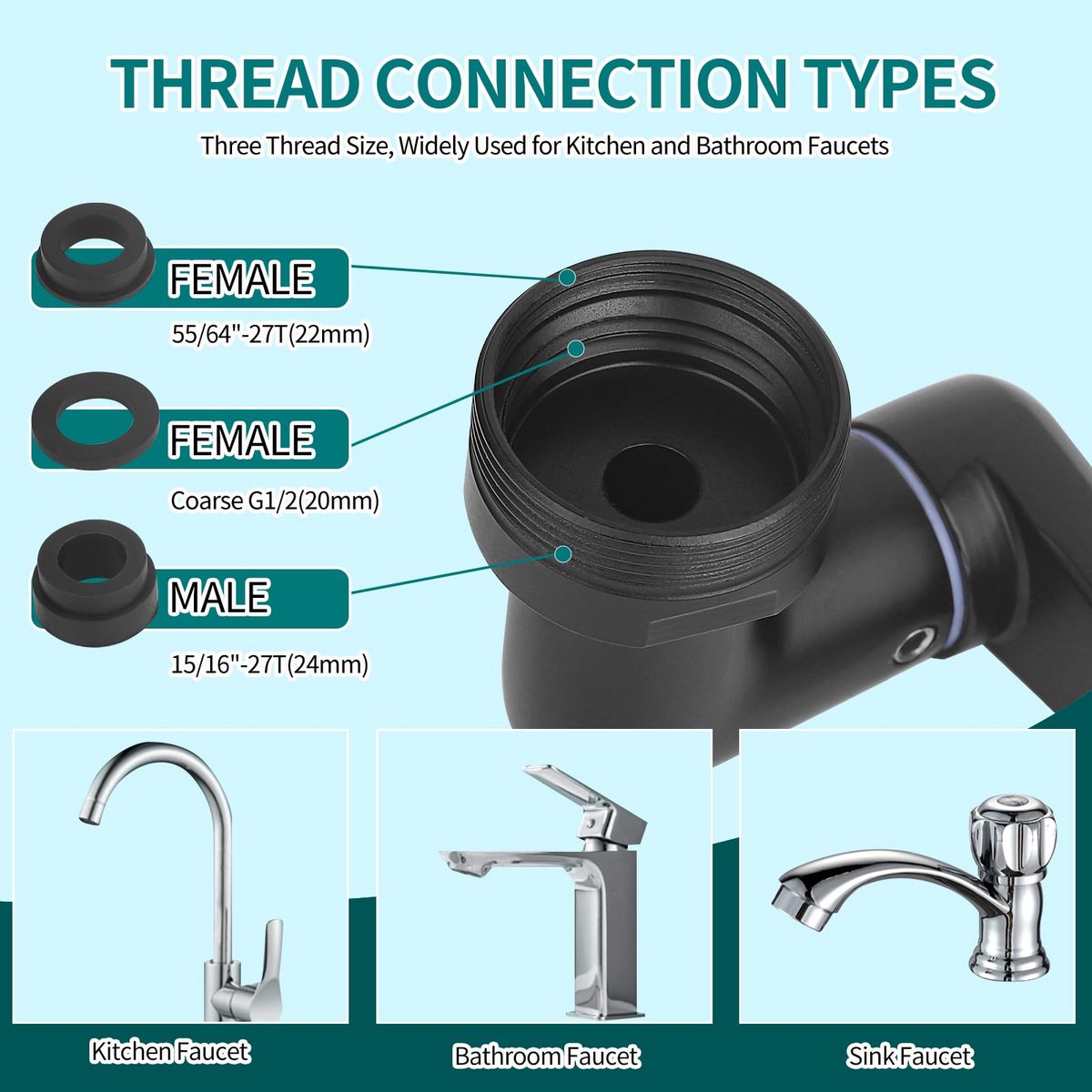 1440° Rotating Faucet - Faucet - Faucet Fitting - Faucet Head - Stainless Steel - Aerator - Rotating - Extension - Water Saving - Kitchen Faucet - Bathroom Faucet - Swivel - Dishwasher - Black