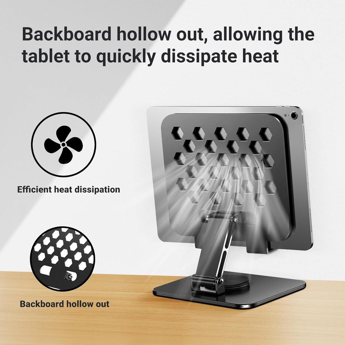 Universal tablet stand - Adjustable elasticity - Foldable at multiple angles (Black)