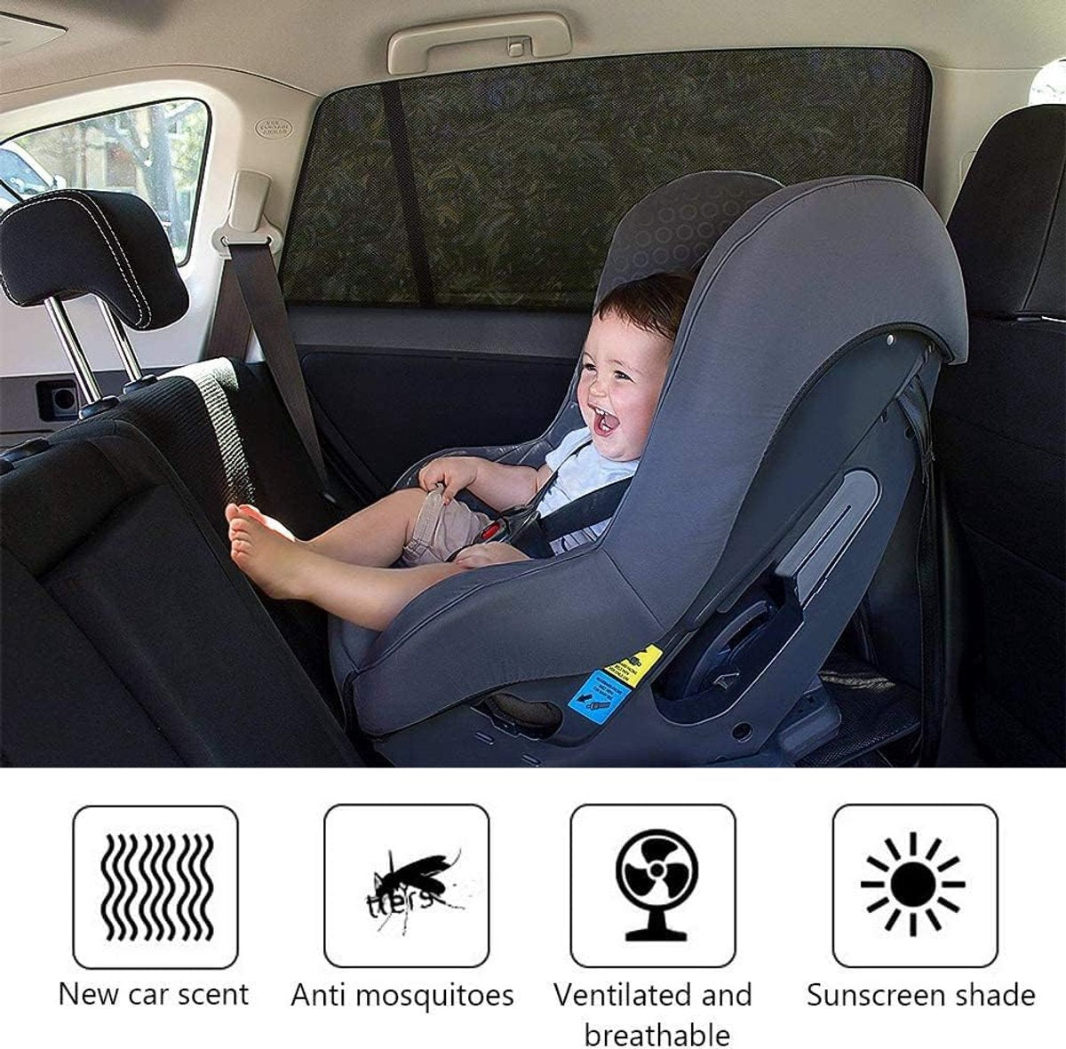 Car accessories - Car sunshades - Car sunshades - Windshield sunshades - Set of 2 car sunshades - Blocks UV rays and protects your car from sun exposure - Suitable for the rear window of the car (black)
