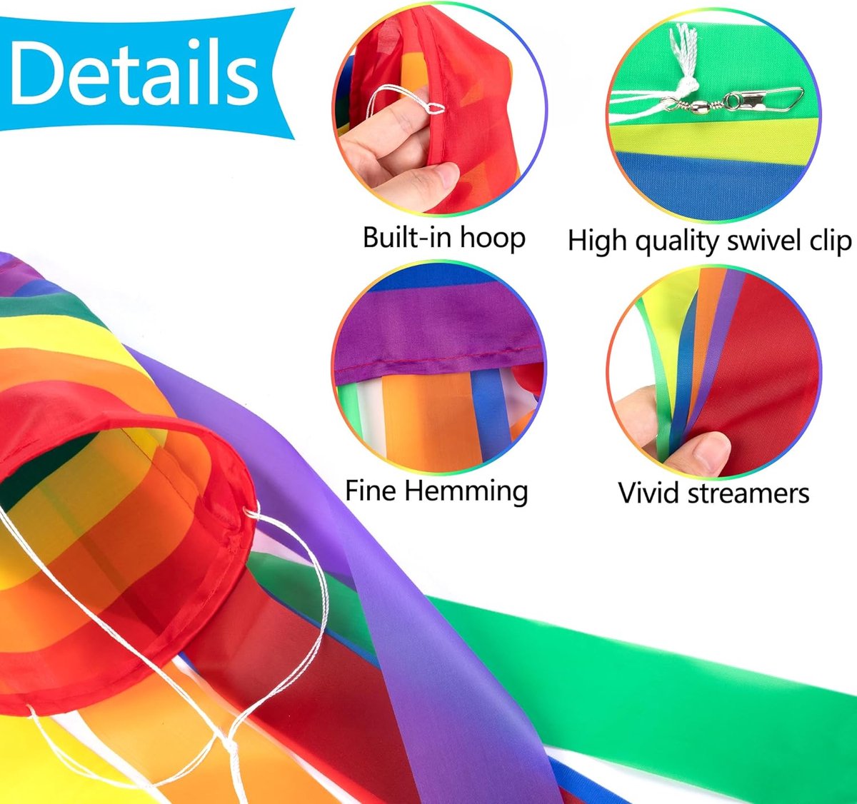 Decorative Rainbow Windproof Sleeve - 40-inch Rainbow Windproof Sleeve Flag - Pack of 4 - Striped Rainbow Windproof Sleeve Flag Gay Pride Outdoor Decoration LGBT Event Decoration Banner
