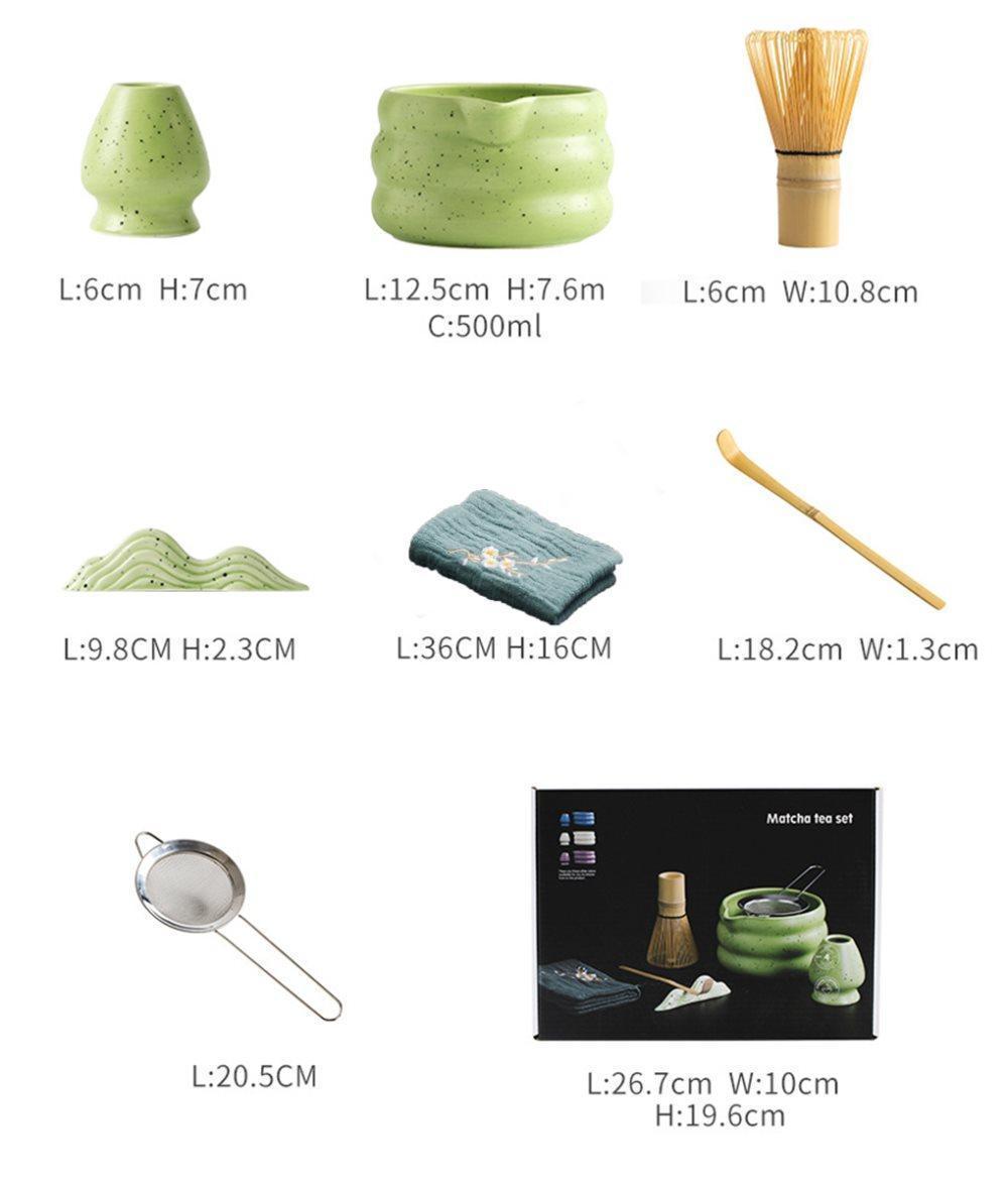 7-Piece Ceramic Matcha Tea Set with Bowl Whisk and Accessories, Green