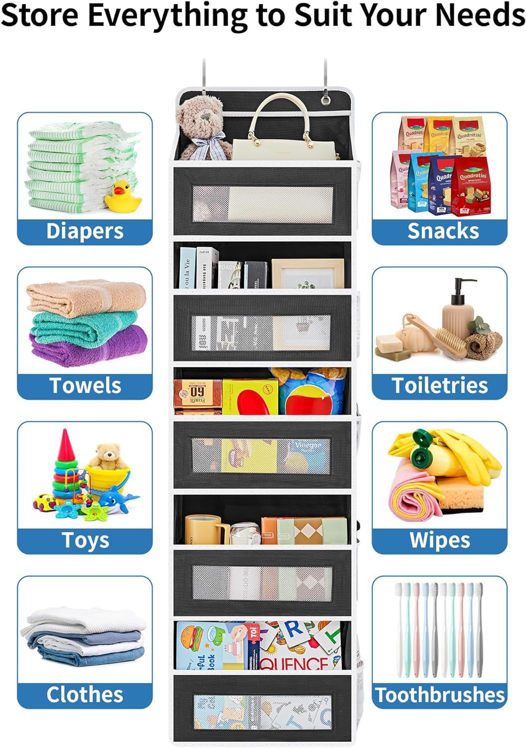 1 piece Wall-mounted Doll Rack with Hooks, Multi-functional Storage Rack for Door, Gray