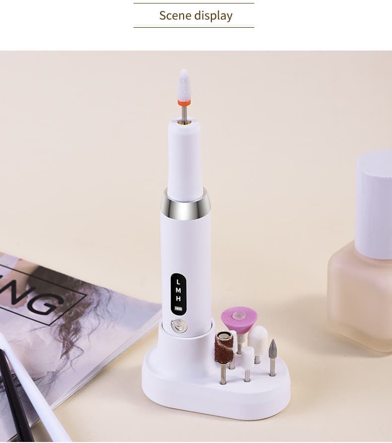 12 Grinding Heads Electric Nail File, Rechargeable 15000RPM Adjustable Speed, Wood