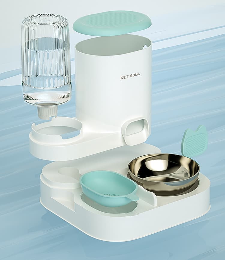 2-in-1 Automatic Cat Feeder and Water Dispenser for Pets, Compatible with Cats and Dogs, Blue