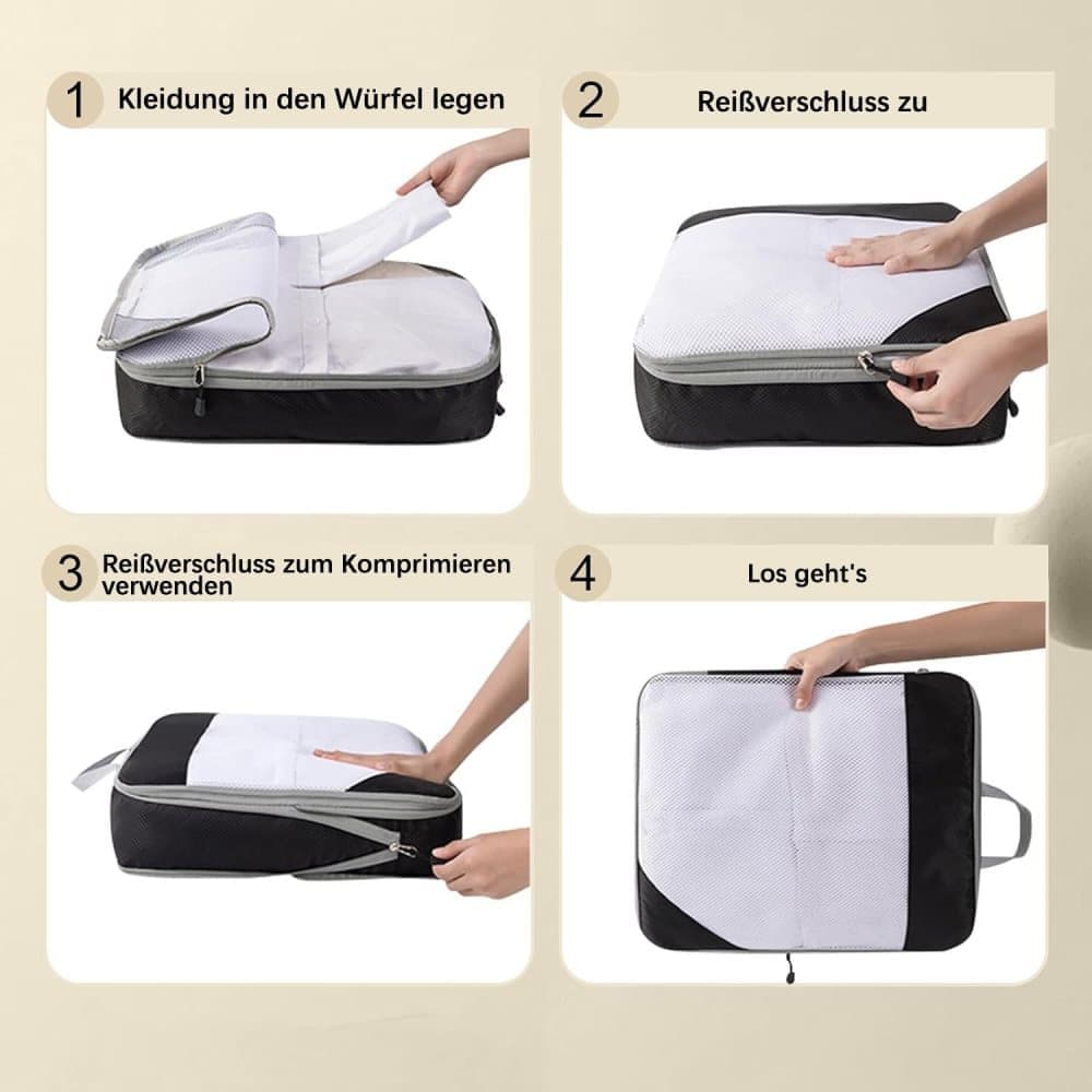 7-Piece Compression Bags for Suitcase & Backpack, Black, Lightweight Travel Packing Organizers