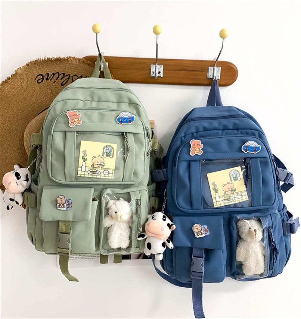 Kids School Backpack with Accessories, 43x31 cm, for Children and Teens, Beige