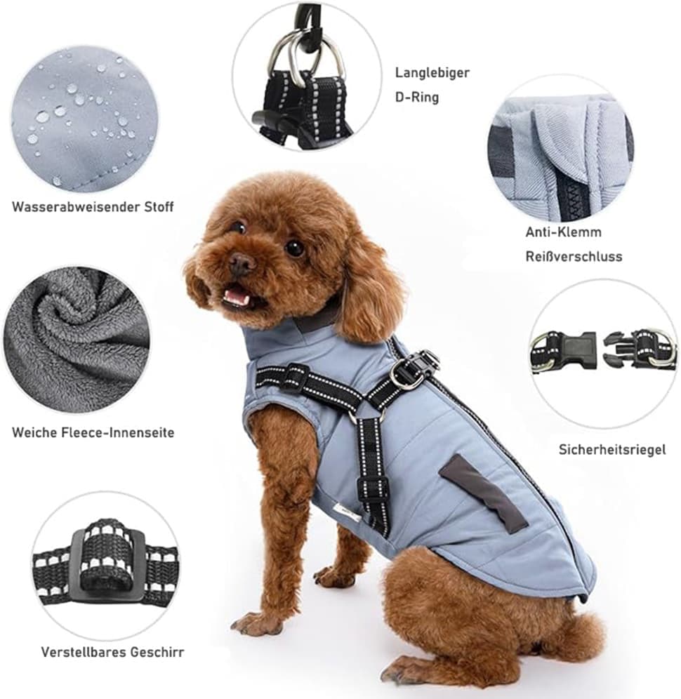 Warm Soft Winter Dog Vest with Stand Collar, Wind and Waterproof, Multiple Colors, Blue, S M L XL