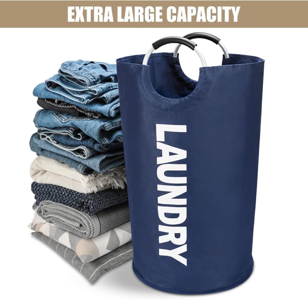 90L Foldable Laundry Basket with Handles, Waterproof, Light Blue, 38x38x79 cm