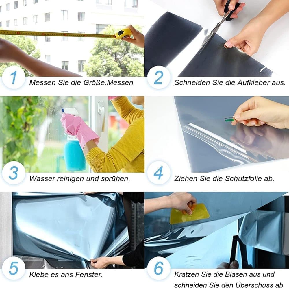 Self-adhesive Window Film Mirror Reflective Sun Protection UV Block Heat Privacy, 50cmx5m, Blue