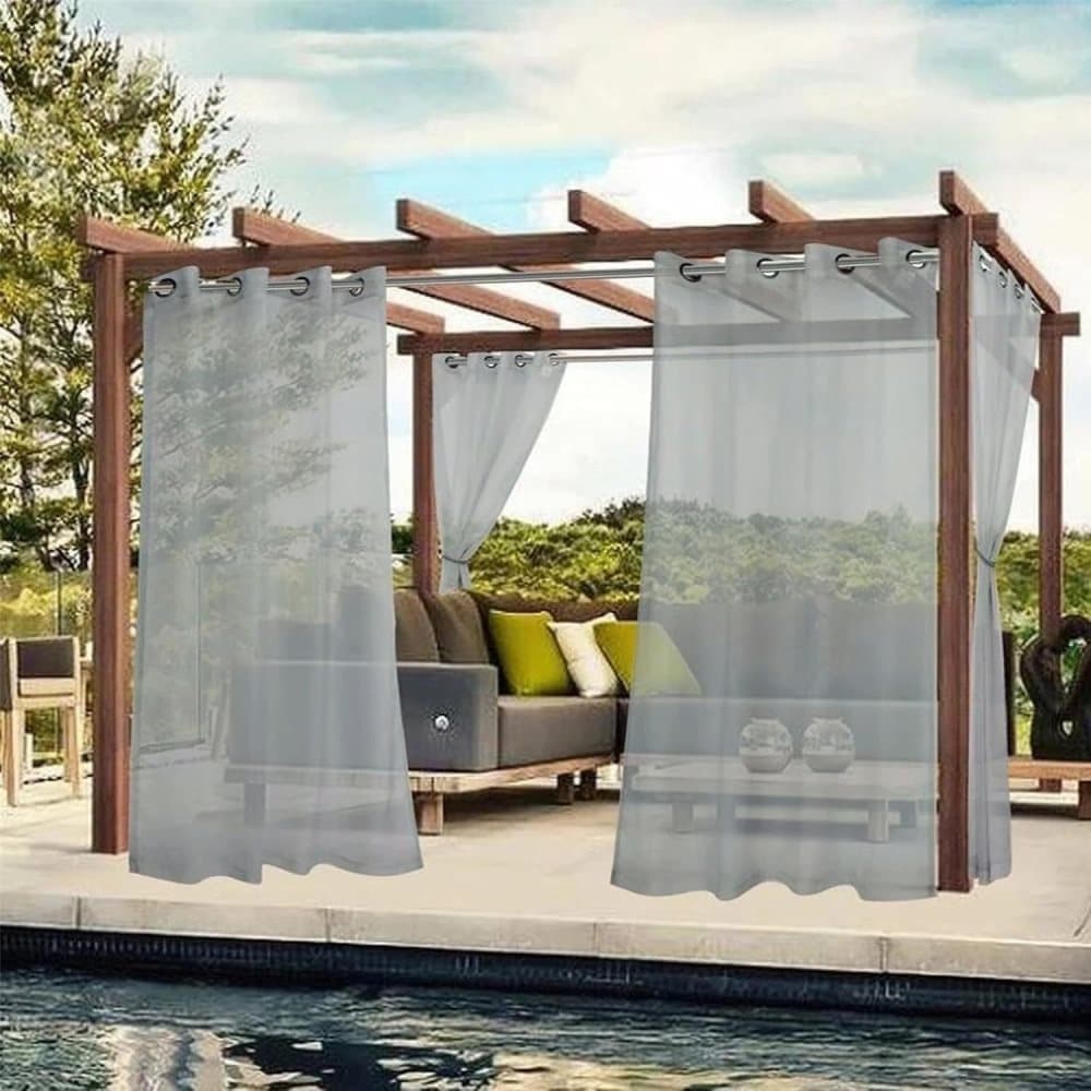 1 Pair Water Resistant Sheer Eyelet Curtains for Outdoor, 132 cm x 213 cm, Gray