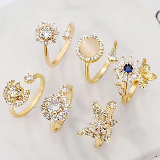6 pcs Rotatable Antistress Fidget Spinner Rings, Gold