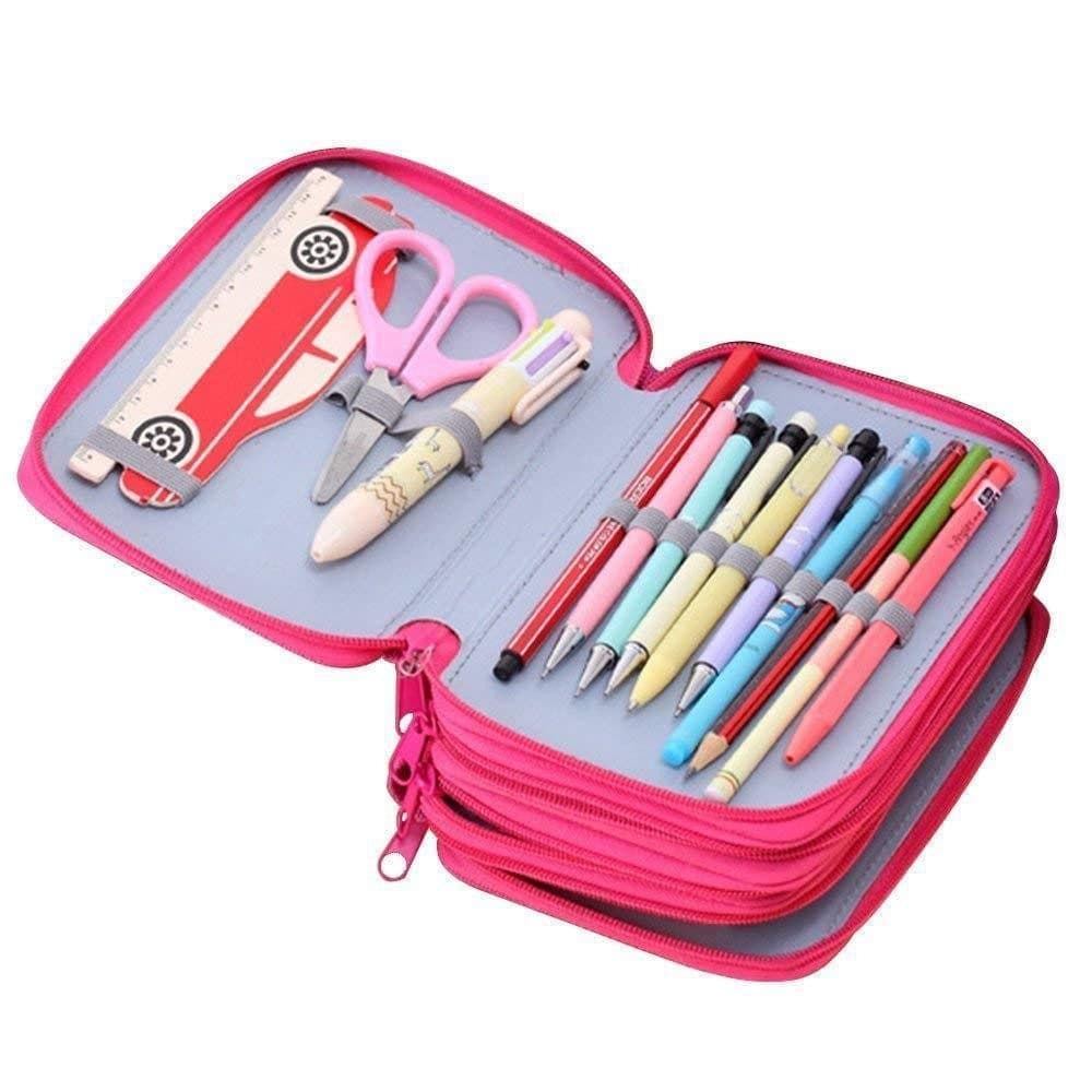 72 Holes Pen Case with Compartments, Large Capacity Multifunctional Organizer, Lightweight Durable for Students and Office Use, Red