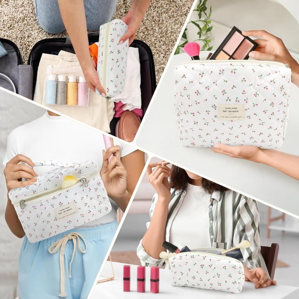 3-Piece Floral Makeup Bag Toiletry Travel Organizer, 20 x 10 cm