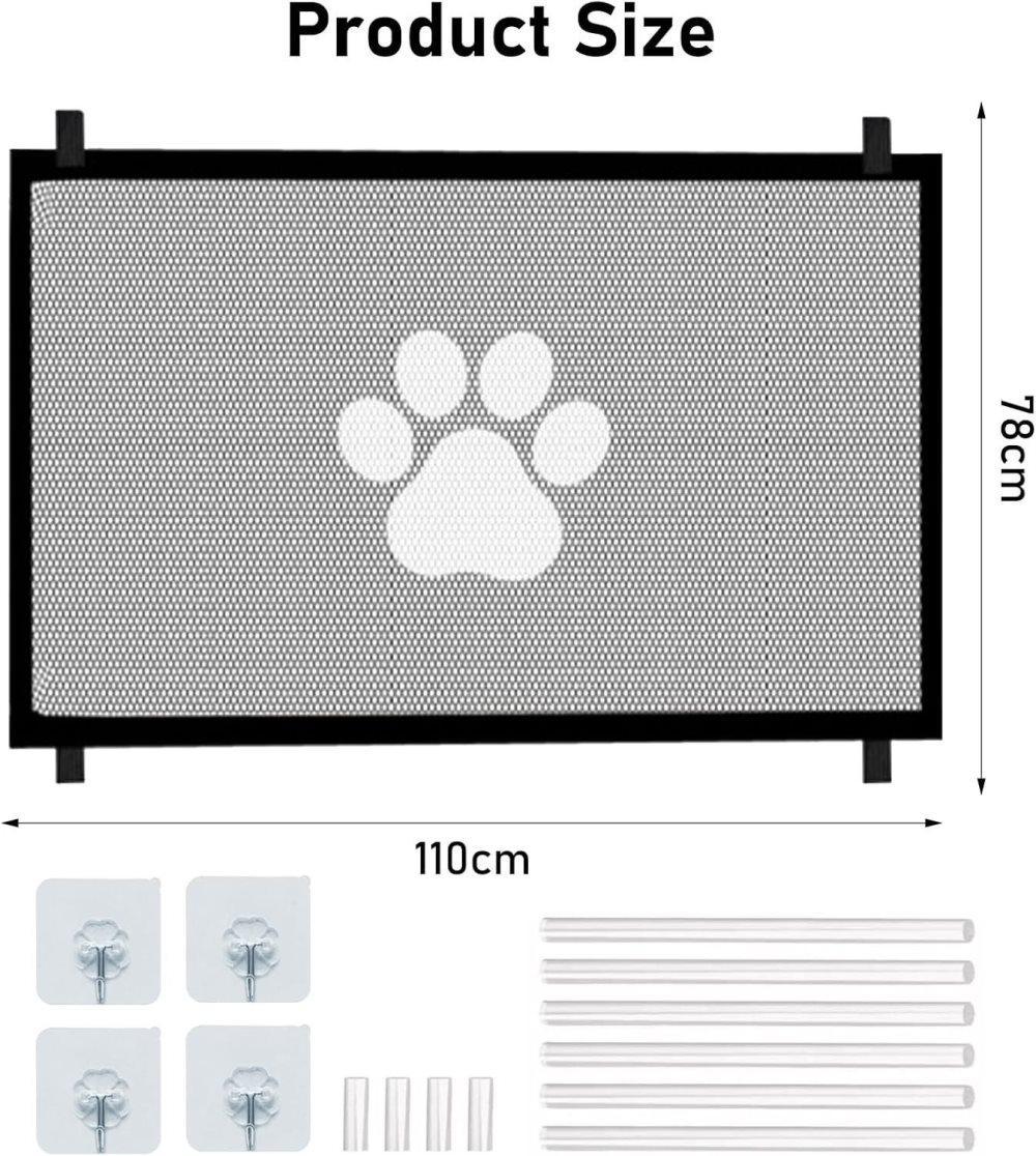 Portable Dog Gate Without Drilling Self-Adhesive Safety Gate with Paw Pattern, 110x78 cm
