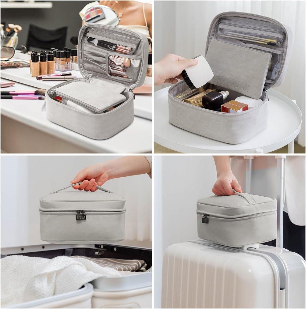 2-in-1 Makeup and Toiletry Bag with Handle, Gray