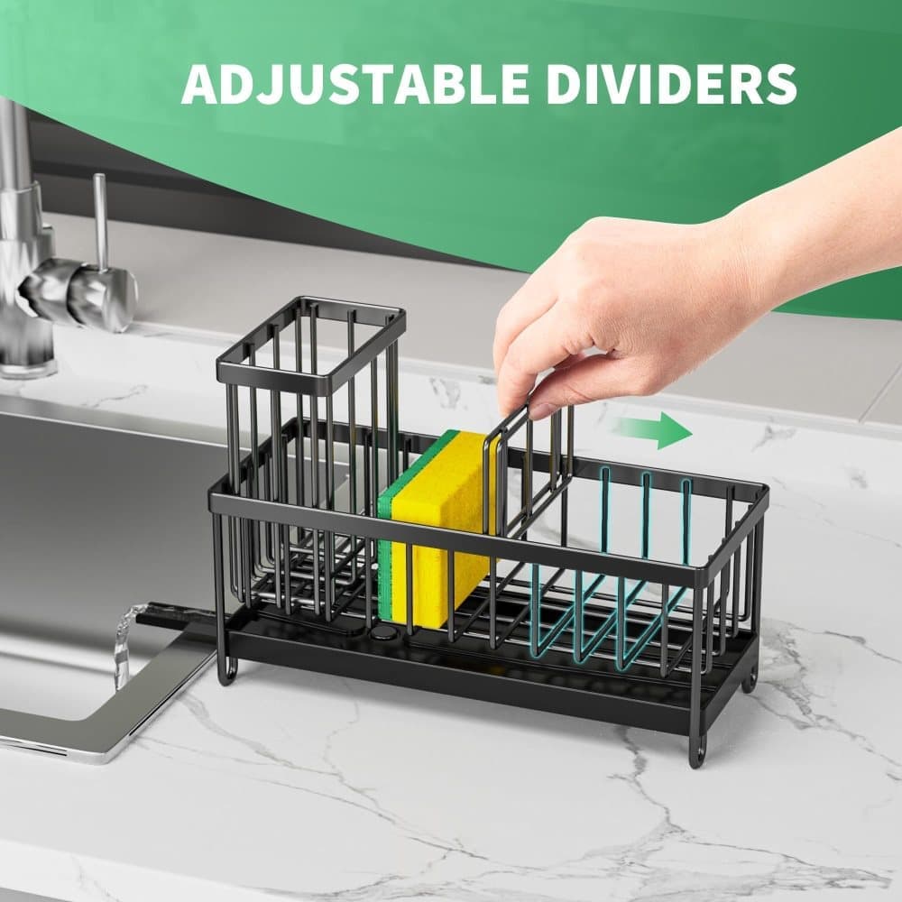 Stainless Steel Sink Rack Drain Rack Organizer Kitchen Storage, compatible with most sinks, Black