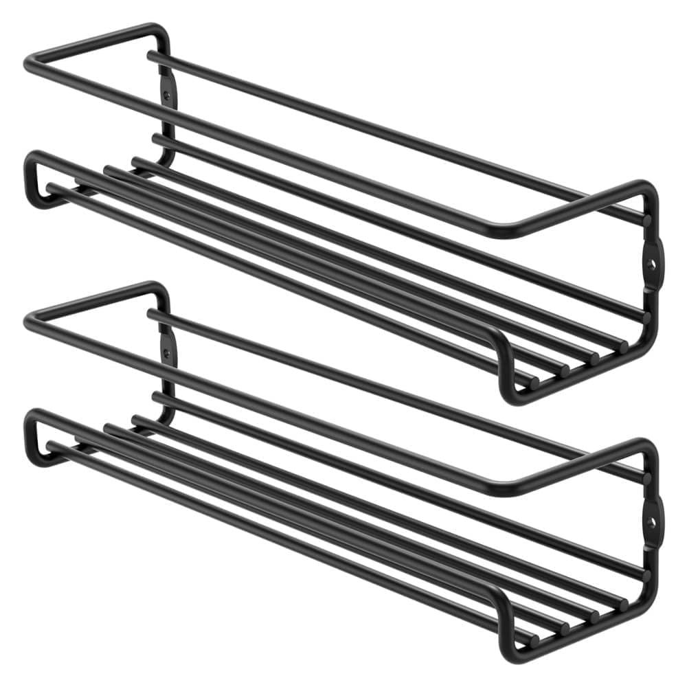 2-Piece Stainless Steel Spice Rack Wall Mounted Organizer, Black, 12.6 x 3.9 x 2.4 inches