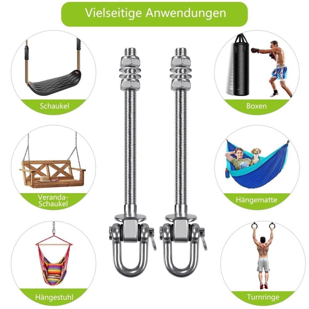 Stainless steel swing hooks 180° rotating for swings and hammocks, durable easy assembly