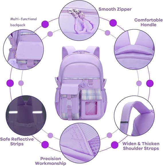 1PCS Cute Kawaii Girls School Backpack with Compartments, 15.6 Inch, Pink for Elementary School Kids & Teenage Girls