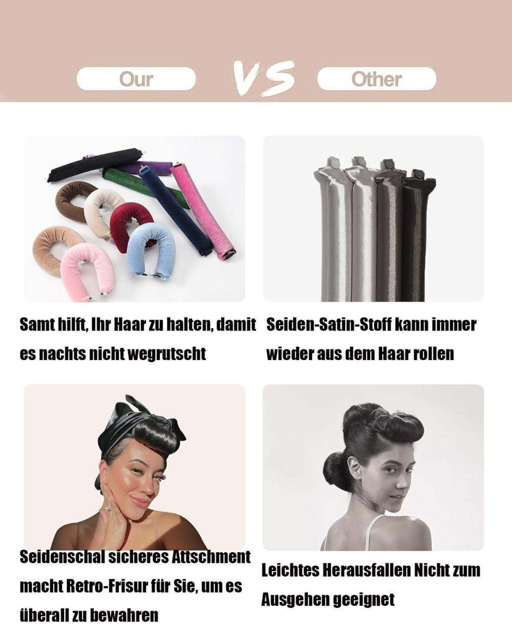 4-Piece Heat-Free Hair Curlers for All Hair Types, Flexible Curling Rollers with Hook, Gentle No Heat Hair Care, red