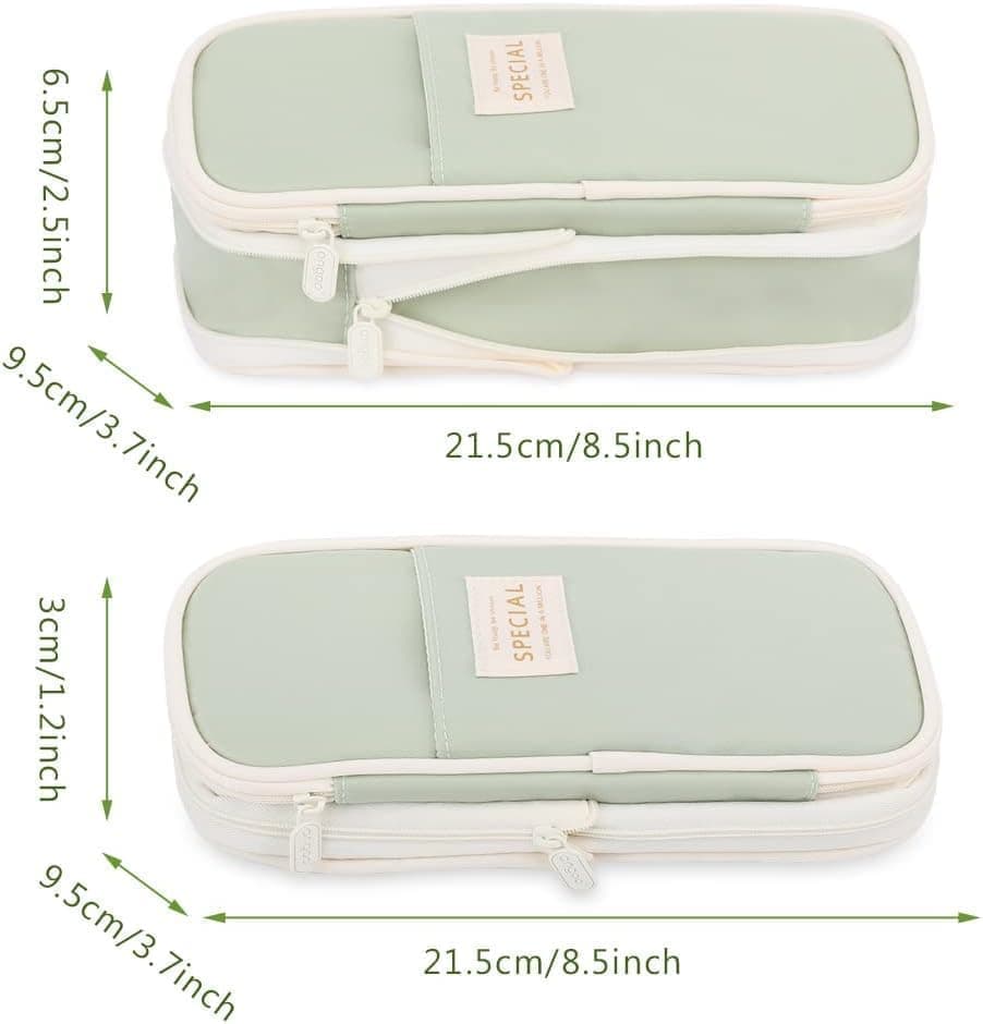 Foldable Multifunctional Pencil Case with Zipper Large Capacity Travel Organizer, Green