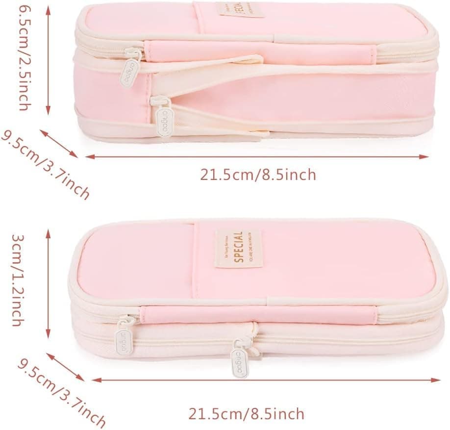 Pink Foldable Multifunctional Pencil Case with Zipper, Large Capacity Travel Pencil Case