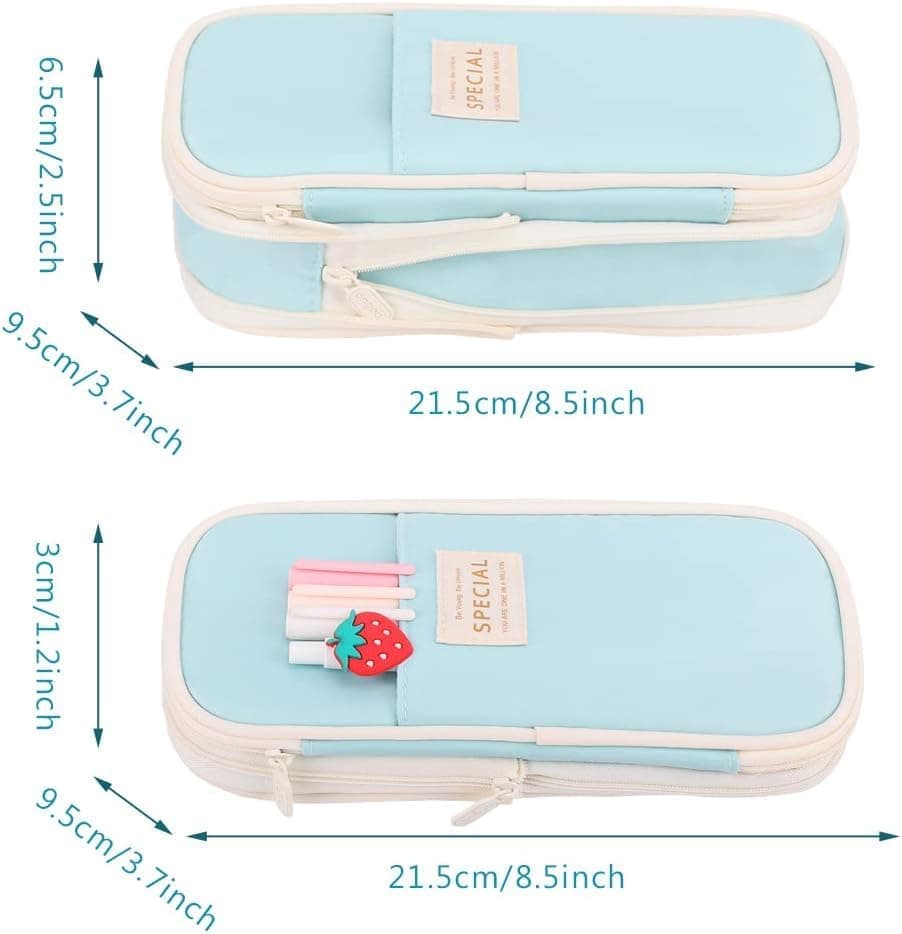 Blue Foldable Multifunctional Zipper Pencil Case, Large Capacity Travel Organizer