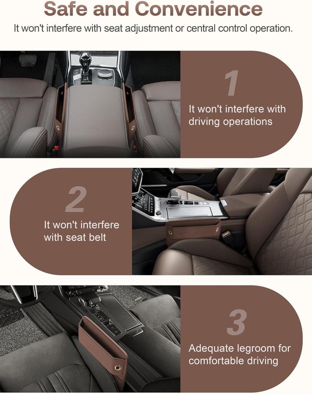 2-Pack Universal Car Storage Leather Bags, Brown/Black, Compatible with All Car Models