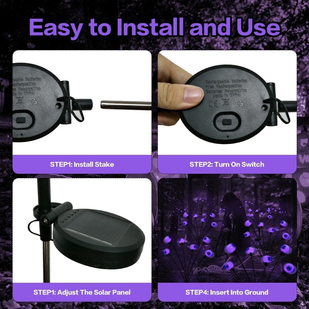 Solar Powered Halloween Eye Lights 4-Pack for Garden and Patio Decoration, Waterproof, 1/4\