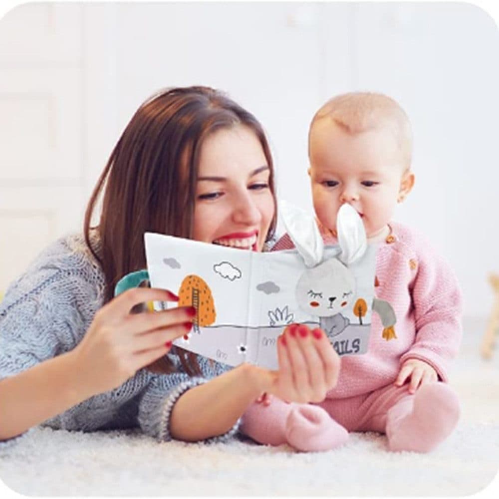 Baby Activity Cloth Book, Soft Learning Sensory Toy with Animal Motifs for Infants, Grey and White, SZ1