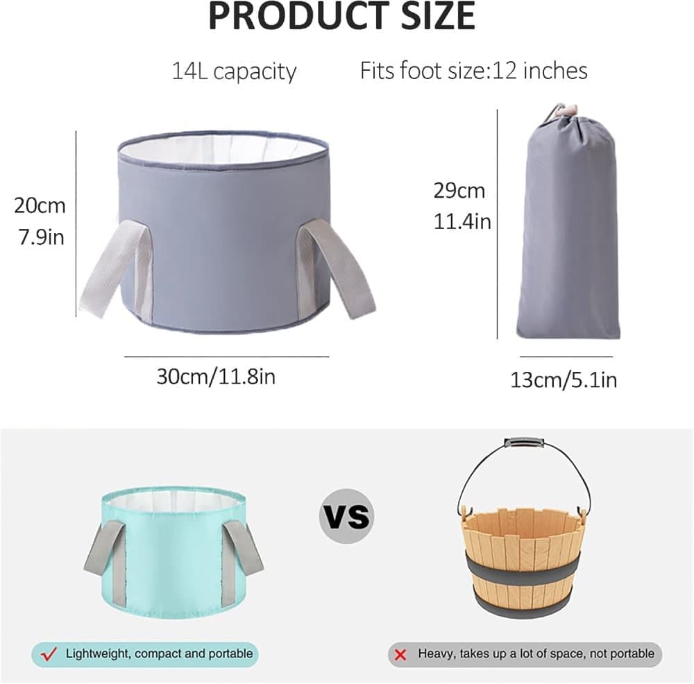Foldable Foot Bath Tub 30x20cm, Gray, Portable for Home Travel Camping Outdoor Use, Spa and Care
