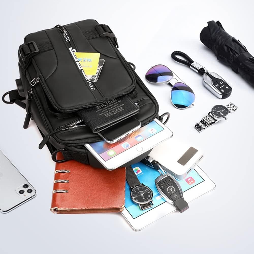 Men's Water Resistant Shoulder Bag with USB Charging Port, Cross Body Bag for Men and Women, Black