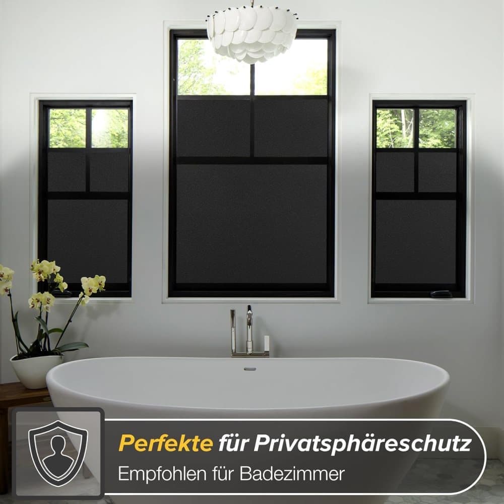 Black Frosted Self-Adhesive Window Film for Privacy and UV Protection, Opaque for Bathrooms and Offices, 45cmx2m