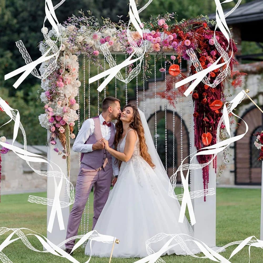 30 Pack Purple Satin & Lace Ribbon Wands with Bells for Wedding & Party Decor, 30cm