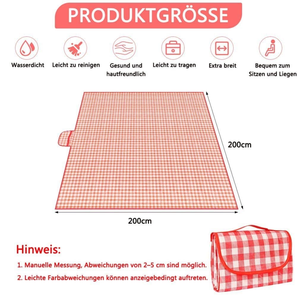 Waterproof Picnic Mat 200x200cm, Foldable with Carrying Handle, Durable for Camping Beach Park Outdoor Activities, Pink