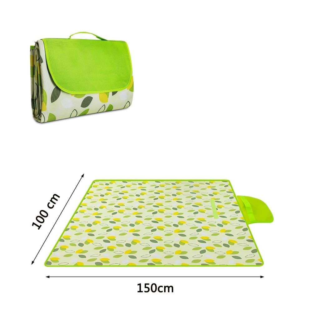 Waterproof Picnic Mat Foldable with Carrying Handle for Camping Beach Park Outdoor Activities, 100x150cm, Dark Green