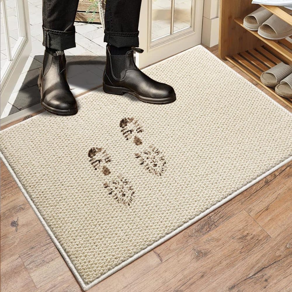 Non-slip jute-like doormat for indoor outdoor home use, dust-resistant quick-absorbing welcome mat, 60x40cm, beige