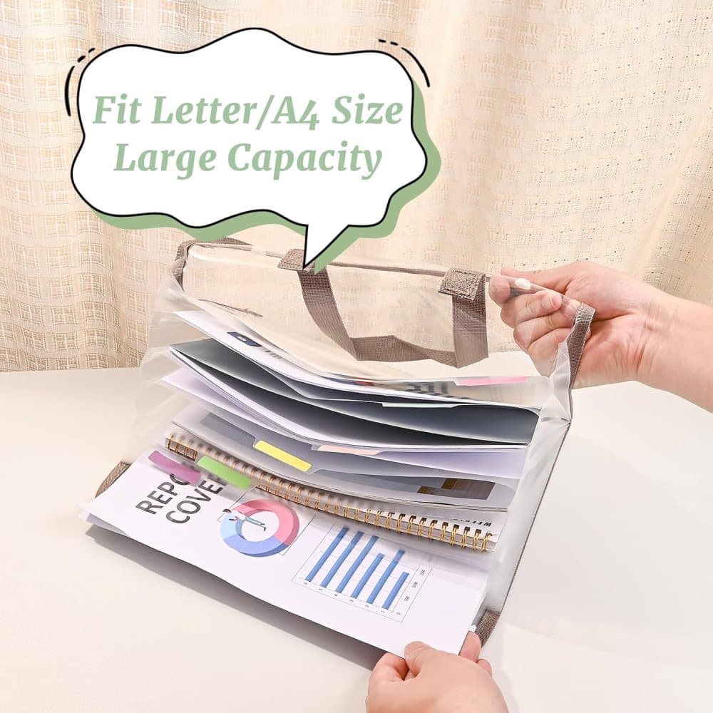 13 Compartments A4 Document Folder, Transparent Waterproof with Snaps, for School and Home, compatible with A4, Green