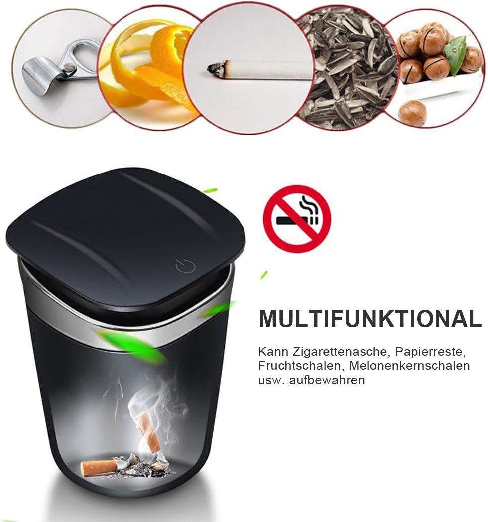Portable Car Ashtray with Lid, Odorless Automatic Extinguishing & LED Light, Silver